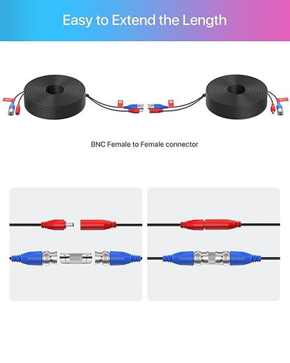 ZOSI 4-Pack 100ft (30m) BNC Video Power Cables, All-in-One Pre-Made Extension Wire for CCTV Security Camera Surveillance DVR Systems, Includes 4 BNC & RCA Connectors and 100 Cable Clips