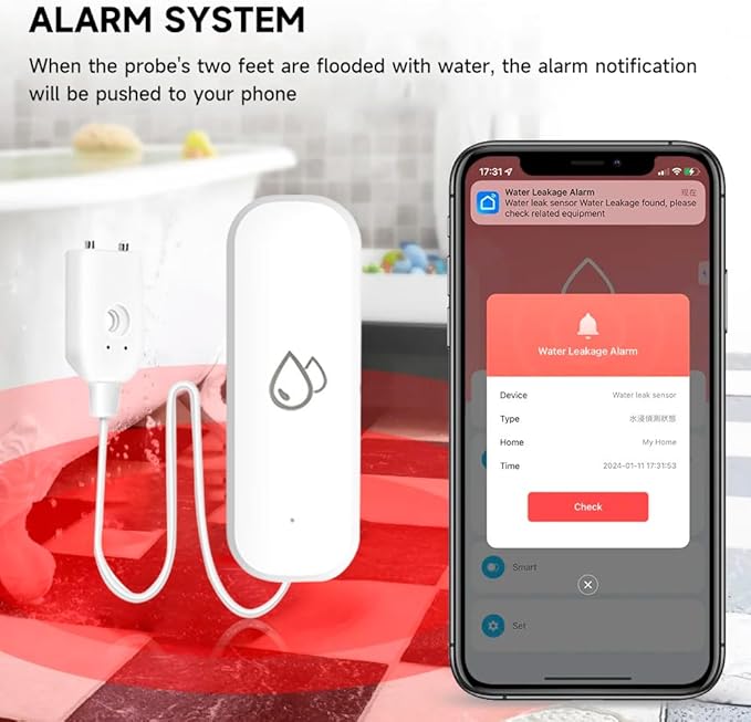 WiFi Water Leakage Sensor,Tuya Flood Water Leakage Alarm ,App Notification Alert,Smart Home Automation Residential Security Alarm System for Home, Office, Garden (4)