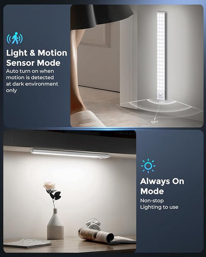 Under Cabinet Lighting with 3 Color Temps - 14.7" Motion Sensor Light Indoor, Magnetic Wireless Closet Lights, Dimmable Led Light, Rechargeable Under Counter Lights for Kitchen, Bedroom, Stair, 2 Pack