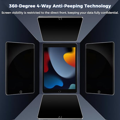 360° 4 Way Privacy Screen Protector for iPad 9th Generation 10.2 Inch 2022, 360 Degree Anti-Spy Tempered Glass Film for iPad 8th/7th Gen 10.2", Touch Sensitive, Case Friendly, 1 Pack