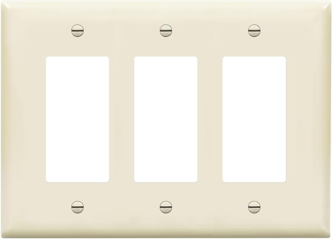 ENERLITES Triple Decorator Switch Cover, Three Gang Outlet Wall Plate, Gloss Finish, Mid-Size 3-Gang 4.88" x 6.77", Unbreakable Polycarbonate Thermoplastic, UL Listed, 8833M-LA, Light Almond