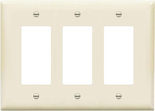 ENERLITES Triple Decorator Switch Cover, Three Gang Outlet Wall Plate, Gloss Finish, Mid-Size 3-Gang 4.88" x 6.77", Unbreakable Polycarbonate Thermoplastic, UL Listed, 8833M-LA, Light Almond