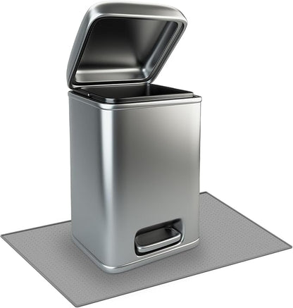 Tinideya Waterproof Trash Can Mat with Raised Edge Non Slip Under Garbage Mat Trash Can Pads Protective Silicone Rubber Tray for Kitchen to Avoid Spills Floor Scratches(Gray,11.8" X 18.9")