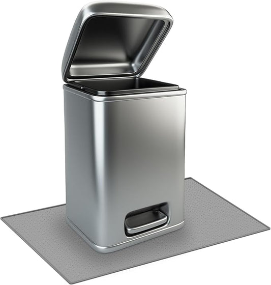 Tinideya Waterproof Trash Can Mat with Raised Edge Non Slip Under Garbage Mat Trash Can Pads Protective Silicone Rubber Tray for Kitchen to Avoid Spills Floor Scratches(Gray,11.8" X 18.9")