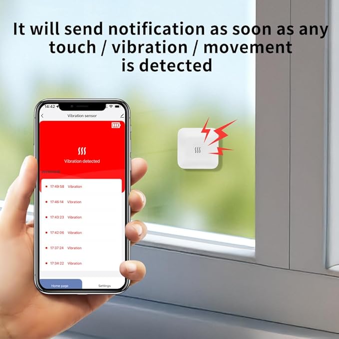 Tuya Zigbee Wireless Vibration Sensor: 120dB Alarm, Adjustable Sensitivity, Glass Breakage Detection. Suitable for Alarm Systems and Smart Home Automation, Supports Tuya App.