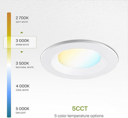 ASD 4 Inch Retrofit LED Recessed Light - 9W 2700K-5000K 700LM Retrofit LED Recessed Lighting 4 Inch, Dimmable Recessed Lights, Wet Rated Baffle Trim Can Lights, UL
