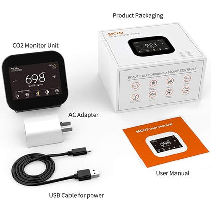 GZAIR CO2 Air Quality Monitor with Data Logger, Dual-Channel NDIR Sensor, Tabletop CO2 Meter with Data Export, Temperature and Humidity, 0–5000 ppm Range, Touch Screen Display