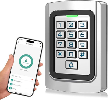 WiFi Access Control Keypad, 12V DC Wireless WiFi TUYA Door Keypad, PIN Code & ID Card Metal Key pad, IP68 Waterproof, 2000 Users, for Garage Door, Gate Opener and Access Control Systems