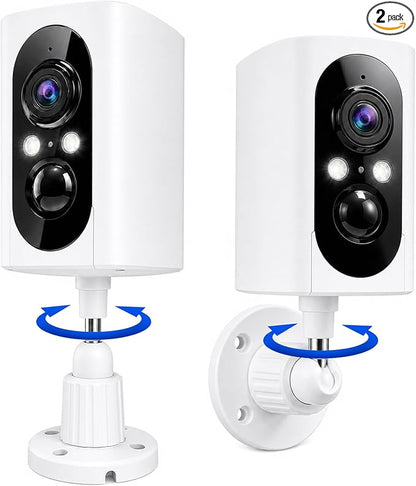 355° Pan Rotate Cameras 2 Pack, 2K Video, Security Cameras Wireless Outdoor