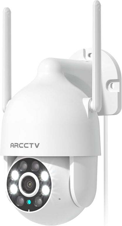 ARCCTV 2K Security Camera Outdoor, 2.4G/5G WiFi 24/7 Recording Security Camera, 360° PTZ Auto Tracking, Motion Tracking, Full Color Night Vision, Waterproof