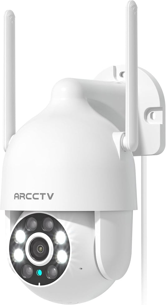 ARCCTV 2K Security Camera Outdoor, 2.4G/5G WiFi 24/7 Recording Security Camera, 360° PTZ Auto Tracking, Motion Tracking, Full Color Night Vision, Waterproof