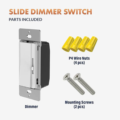 Newhouse Electric Slide Dimmer Switch for Dimmable LED, Halogen, and Incandescent Bulb TDS-600W, Modern Wall Light Dimmer Switch for Contemporary Interior Design