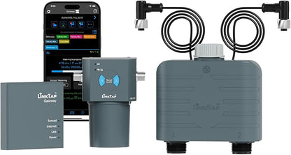 LinkTap T1 2-Outlet Smart Water Timer & Gateway, 2 Built-in Flow Meters | 2 Independent Zones for Garden & Lawn, Weather Adaptive, Real-Time Fault Detection & Alerts, Anti-Freeze Protection, IP66