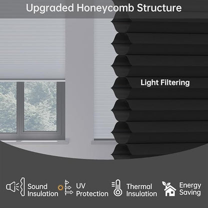 Cellular Shades Light Filtering Honeycomb Blinds for Indoor Windows, Cordless Cellular Shades 1.5 inch Cell Pleated for Bedroom Home Office, Custom Size, Half Shading Midnight Spark