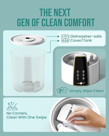 YOKEKON Humidifiers for Bedroom,1.06Gal(4L) Dishwasher Safe Design Easy to Clean,Top Fill,Night Light,Aroma Diffuser,Humidity Control,12H Timer,Sleep Mode,3 Level Mist,360° Nozzle,Home,Nursery,Black