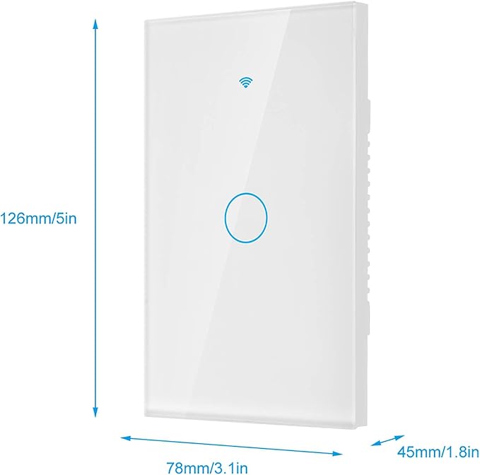 Wi-Fi Wall Switch, WiFi Remote Control Switch WiFi Touch Screen Switch Single Circle for Alexa for 1‑Way AC 90‑250V (White)