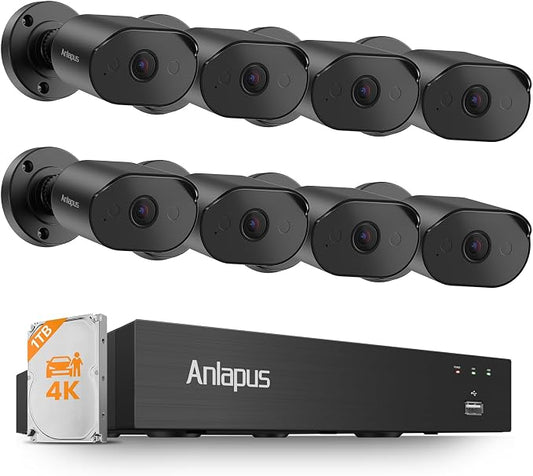 Anlapus 4K 8 Channel Security Camera System, 8 X 8MP Bullet Camera, 1TB HDD