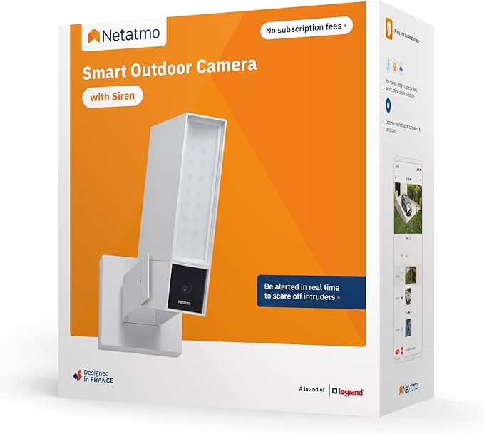 Netatmo Smart Outdoor Security Camera with 105-dB Siren & WiFi | Sends Alerts to Your Smartphone | Floodlight & Movement Detection | Night Vision | Security Without Monthly Fees (White)