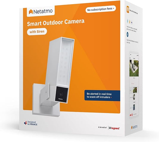 Netatmo Smart Outdoor Security Camera with 105-dB Siren & WiFi | Sends Alerts to Your Smartphone | Floodlight & Movement Detection | Night Vision | Security Without Monthly Fees (White)
