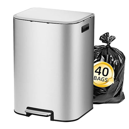 KUK 16 Gallon Kitchen Trash Can with Lid, Heavy Duty Hands-Free Stainless Steel Commercial Step Trash Bin with Removable Inner Bucket, Pedal Rubbish Bin for Home Office and Kitchen, 60L/16Gal