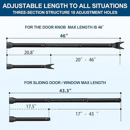 Door Security Bar, Rerishom Door Stoppers Security bar,Heavy Duty Door Lock Security Door Jammer Door Stopper for Apartment, Hotel Room,Screen Door Hardware (Dark Black, 2 Pack)