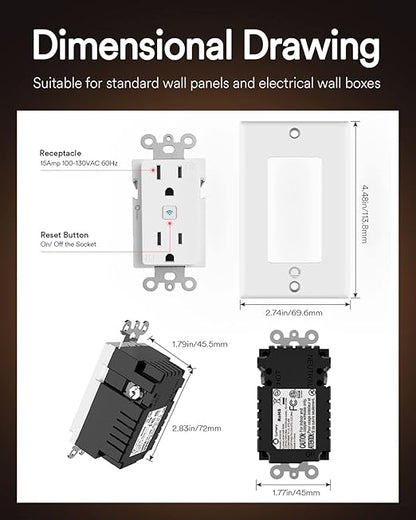 Lumary Standard Electrical Outlet, Smart in Wall Outlet Work with Alexa Google Home ETL FCC Certified 2.4G WiFi with Screws