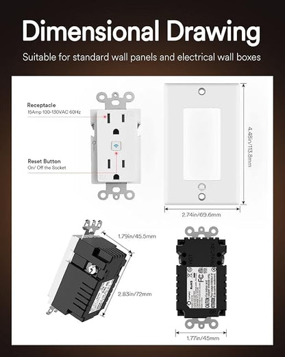 Lumary Smart Wall Outlet 110V 15Amp, Timer, Remote Control, ETL FCC, Group | Tamper-Resistant, No Hub Required, 2.4G WiFi Outlet, Works with Alexa/Google Home, Kitchen/Bedroom/Living Room/Office, 1 Pack