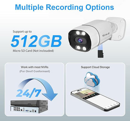 JideTech 5MP PoE IP Bullet Camera Outdoor, 3.6mm Lens IMX335 Sensor IP Security Camera Indoor, 120ft IR, Color Night Vision, AI Human/Vehicle Detection, Up to 512GB MicroSD Card, RTSP, RTMP,for Onvif