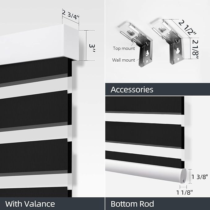 ZSTARR Motorized Blackout Window Blinds with Remote,Smart Zebra Mini Blinds Shades for Windows Control Wireless Roller Shades Blinds for Windows, Office,Home, Hotel, Club, HD167 Black