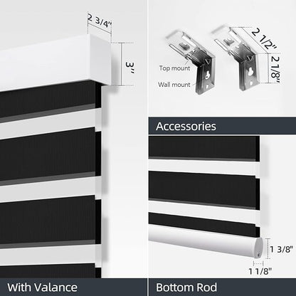 ZSTARR Motorized Blackout Window Blinds with Remote,Smart Zebra Mini Blinds Shades for Windows Control Wireless Roller Shades Blinds for Windows, Office,Home, Hotel, Club, HD167 Black