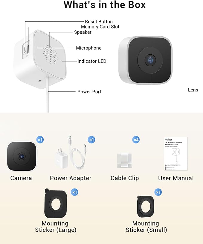 3MP 2K Window Camera, WiFi Indoor Cameras for Home Security with Blacklight Max Color Night Vision, AI Human Vehicle Detection, Plug-in, 911 Emergency Dispatch, Easy Install