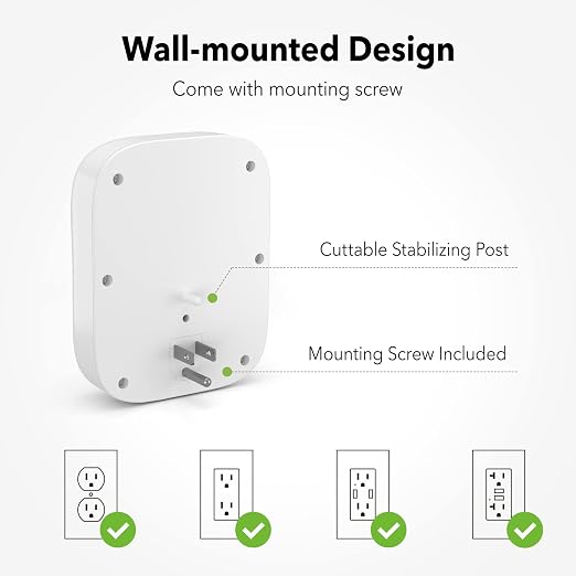 BN-LINK Surge Protector USB Wall 6 Outlet Extender with 3 USB Ports (USB C), Multi Plug Outlet Expander, Electrical Splitter for School, Travel, Office, Home, ETL Listed