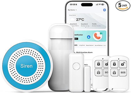 Home Security System with Smart Life or Tuya Instant App Alerts and Instant App Alerts,WiFi+4G Compatible with Alexa and Google DIY Alarm System Kit,Door/Window & Motion Sensors,for Apartment