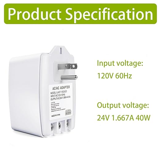 2 Pack 24V 40VA Transformer, Doorbell Transformer Plug into Outlet Compatible with Nest Ecobee Sensi Honeywell Door Bell Transformer and All Versions of Ring Doorbell Thermostat