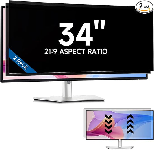 [2-Pack] 34 Inch Privacy Screen Filter for 21:9 Widescreen Monitor, Removable 34in Matte Anti Blue Light Glare Privacy Shield, Anti Spy Security Protector for Computer PC Desktop [Supporting Curved Screen]