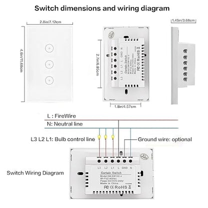 Jinvoo Smart Light Switch, WiFi Light Switch, Smart Switchh, Alexa Lightt Switchh, Compatible with Alexa and Google, Smart Life Control, Glass Panel Timer, No Hub Required (3 Gang)