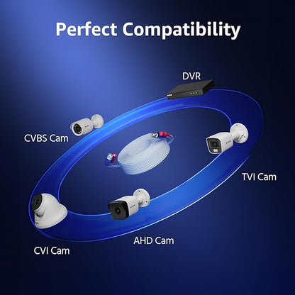 ANNKE 30M/100ft BNC Cable, Video Power Extension Surveillance Camera Cables for CCTV Security DVR System Installation, Free 8X BNC Connectors and 100pcs Cable Clips Included, 4 Pack, White