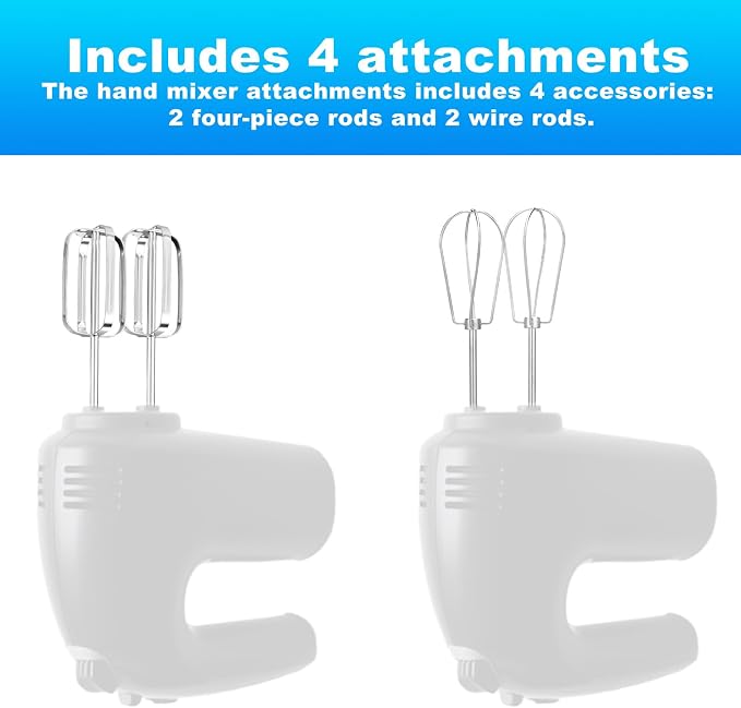 4pcs Hand Mixer Beaters Attachment for MX600B MX3200B MX600R MX1500W MX610B | Stainless Steel Hand Mixer Beaters Attachments Whisk Replacement for MX Series Electric Hand Mixers for Cooking and Baking