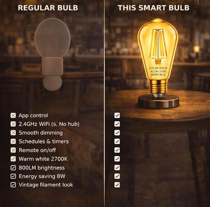 Smart Light Bulb Smart Bulbs LED WiFi Dimmable Vintage Smart Bulb ST19 Vintage Filament Smart Bulb E26 Base Soft Warm Amber No Hub Required