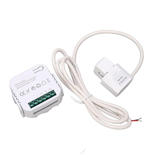 Fafeicy Smart Electricity Meter with Clamp, WiFi Power Consumption Monitor, Energy Management, Remote Control, Overload Protection, White