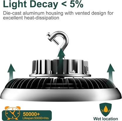LED High Bay Light 420W 60000lm 5000K High Bay LED Shop Lights with US Plug, AC100-277V UFO Commercial Bay Lighting for 30-55FT Height -2Pack