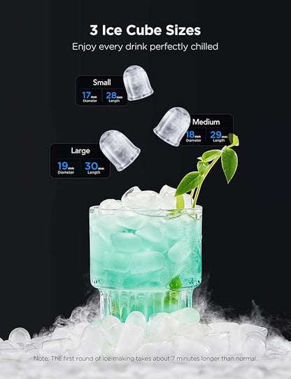 GoveeLife Smart Ice Maker, 9 Ice Cubes in 6 Mins 3 Sizes, 26lbs/Day, Silver | Countertop Ice Maker with App & Voice Control, Self Cleaning, RGB Lights, Portable Ice Machine with Scoop for Kitchen, Party