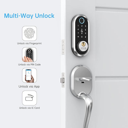 Keyless Entry Door Lock Handle: SMONET Smart Front Door Lock Set Alexa Deadbolt Locks with Handle Bluetooth Electronic Digital Keypad with APP Voice Control Keyfob Auto for Home