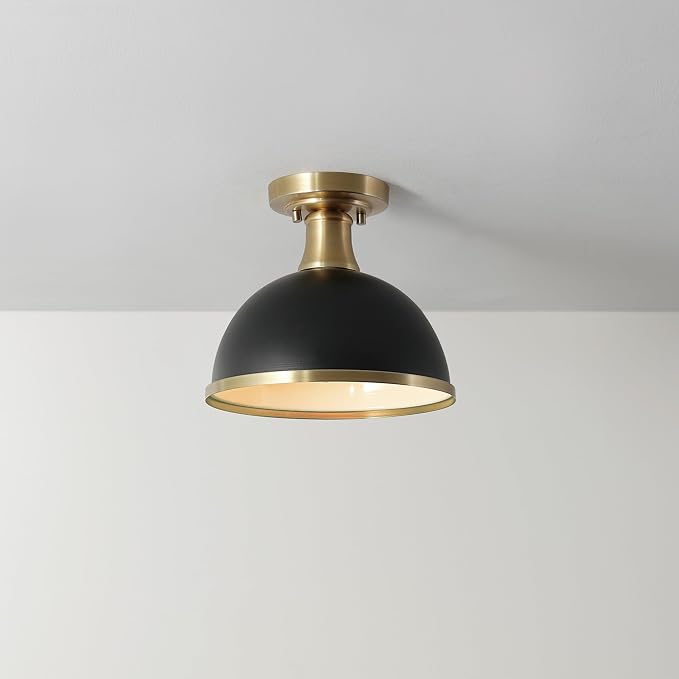 Globe Electric 60461 1-Light Semi-Flush Mount Light, Matte Black, Matte Brass Accents, Modern Ceiling Light Fixture for Hallway, Dining Room, Bedroom, or Living Room, Dimmer Switch Compatible