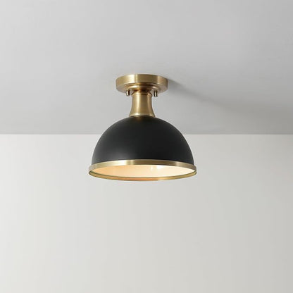 Globe Electric 60461 1-Light Semi-Flush Mount Light, Matte Black, Matte Brass Accents, Modern Ceiling Light Fixture for Hallway, Dining Room, Bedroom, or Living Room, Dimmer Switch Compatible