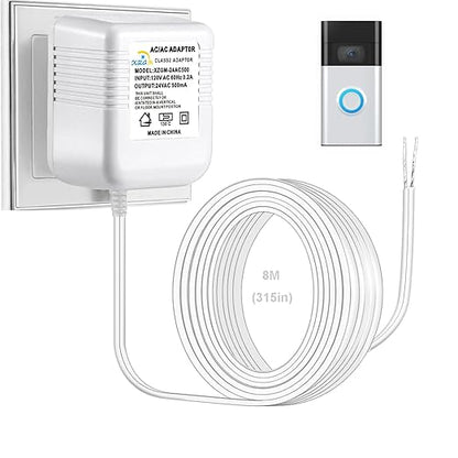 24V Doorbell Transformer Adapter Compatible with Nest Honeywell Ecobee Sensis All Versions of Ring Video Doorbells Thermostats Power Supply Adapter (26FT White, 12.0, Watts)