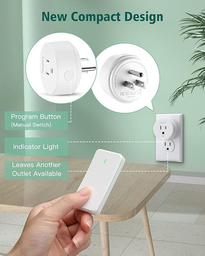 Remote Control Outlet, Wireless Wall Mounted Light Switch, 15A/1500W Remote Outlet for Light & Small Electrical Appliance, 300 Feet RF Range, Anti-Surge 4000V, 2 Remotes and 1 Outlet