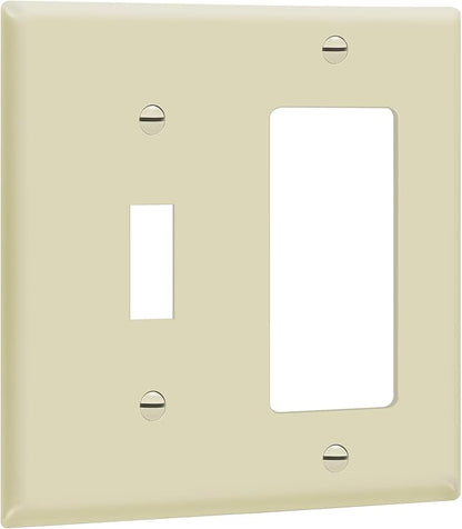 ENERLITES Combination Toggle Switch/Decorator Switch Wall Plate, Size 2-Gang 4.50" x 4.57", Polycarbonate Thermoplastic, 881131-LA, Light Almond