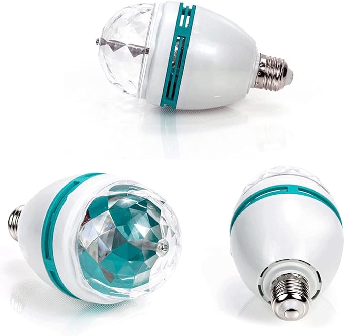 Luqeeg E27 Disco Light Bulb, Color Changing Light Bulb, Rotating RGB Party Light Lamp, LED Strobe Bulb Strobe Light, Crystal Disco Bulb for Disco, Birthday, Party, Bar, Karokee,