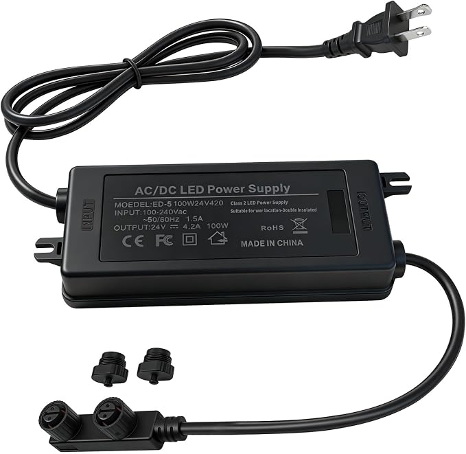 24V 100W Power Adapter for Philips Hue Bridge Outdoor Lighting | IP67 Waterproof Double Connector Power Supply Compatible with Philips Hue Lily Spot, Lily XL, Calla Pathway, Impress Lights